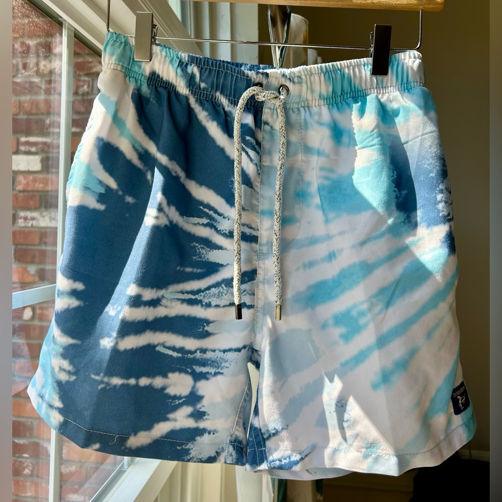The Endless Summer Men’s Small Tie Dye Swim Trunks Blue White